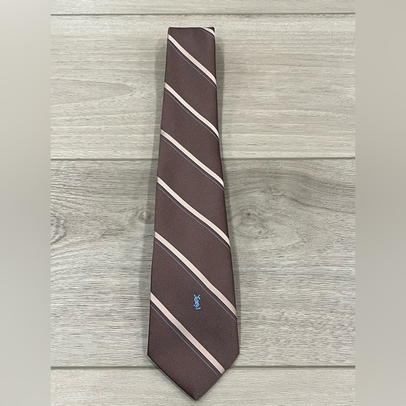 Vintage YSL YVES SAINT LAURENT Neckwear Tie Brown - Picture 1 of 5